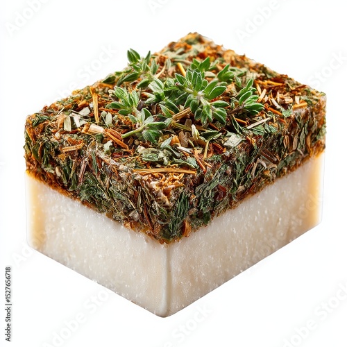 Herbal Infused Soap: Aromatic bar with thyme sprigs and botanical infusions for cleansing and soothing the skin.