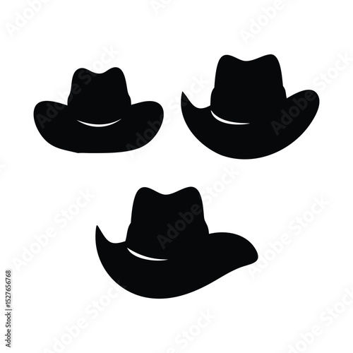 Hand drawn cowboy hat silhouette White Background