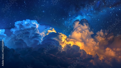 Cosmic cloud background with deep blues and starscape detail - . photo