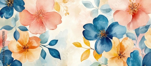 Flower watercolor art background vector. Wallpaper design with floral paint brush line art. leaves and flowers nature design for cover, wall art