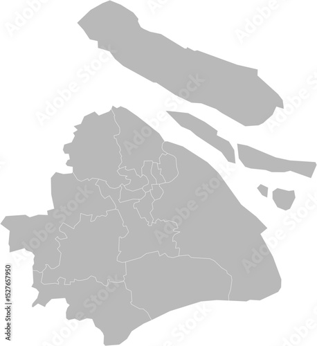 Shanghai, China – administrative vector map with district and county boundaries (Web Mercator projection, PPT-compatible & fully editable)