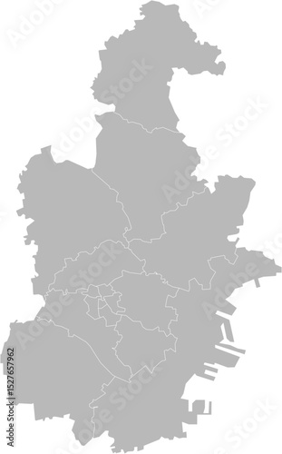Tianjin, China – administrative vector map with district and county boundaries (Web Mercator projection, PPT-compatible & fully editable)