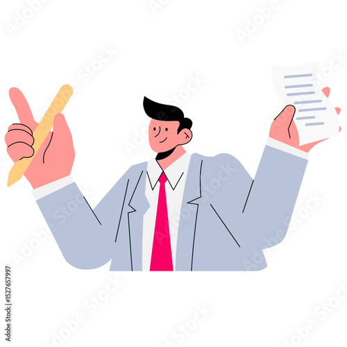 Man half body holding pen and paper 