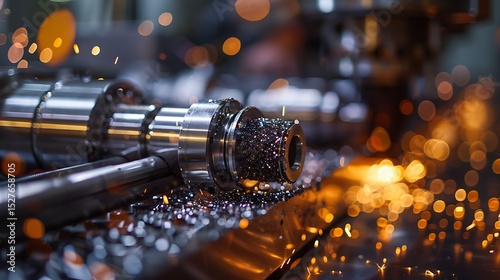 Industrial Metalworking Close up of Precision Machining Process with Sparks