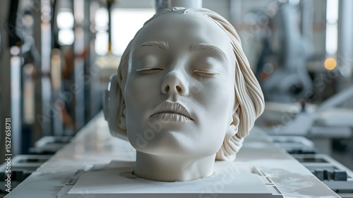 Serene Female Bust Sculpture 3D Printed Art in a Studio Setting