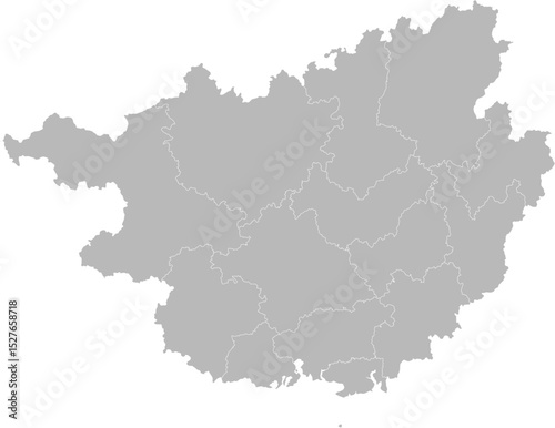 Guangxi, China – administrative vector map with city boundaries (Web Mercator projection, PPT-compatible & fully editable)