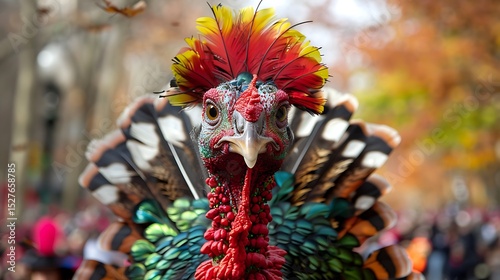 Vibrant Thanksgiving Turkey Close Up Colorful Feathers and Intense Gaze