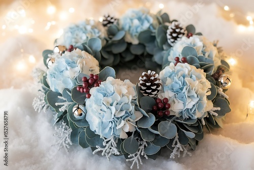Exquisite Winter Wonderland Hydrangea Wreath for Festive Decor photo