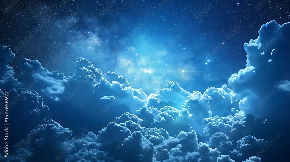 Fototapeta premium Cosmic cloud background with deep blues and starscape detail - .
