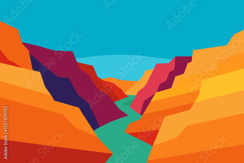 Abstract Canyon Landscape Vibrant Colors and Geometric Shapes