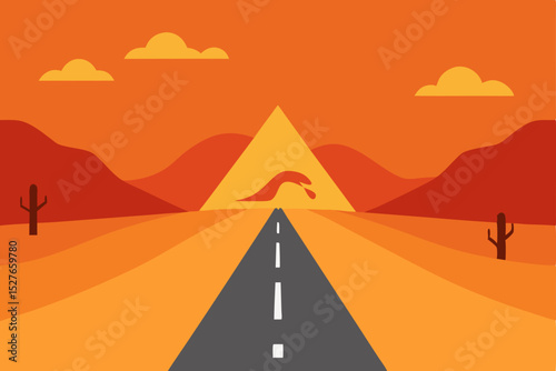 Desert Road Trip Sunset Adventure on a Long Highway Journey
