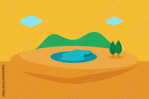 Serene Oasis A Tranquil Desert Landscape Illustration
