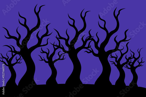 Silhouette of Spooky Twisted Trees at Dusk Halloween Illustration