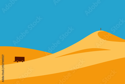 Vast Sahara Desert landscape with sun-drenched sand dunes under a dry, arid sky, perfect for a summer adventure