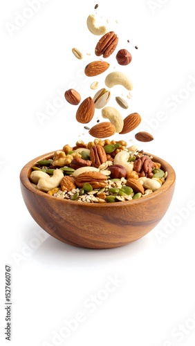Mixed Nuts and Seeds in Wooden Bowl