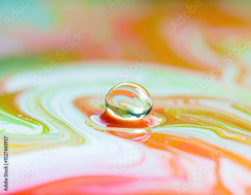 Vibrant colorful liquid surface with water droplet reflection in abstract art