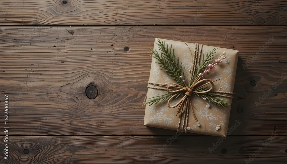 Wrapped Gift on Wooden Wrapped Gift on Wooden