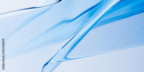 Elegant transparent blue gradient glass or plastic curve surface - dynamic innovative and clean abstract 3d rendering background.