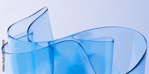 Foto Elegant translucent blue glass or plastic curve sheets flowing dynamic abstract composition