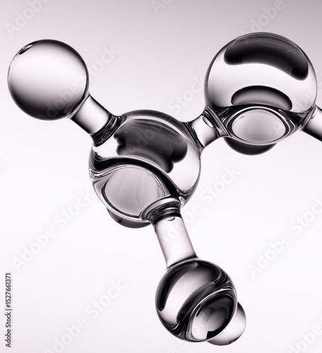 Fototapeta Naklejka Na Ścianę i Meble -  Extra macro shot of glass abstract black and white clean clear molecular structure 3d illustration. Scientific, medical laboratory and research concept background.