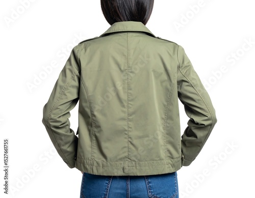 Woman in Olive Green Jacket and Blue Jeans