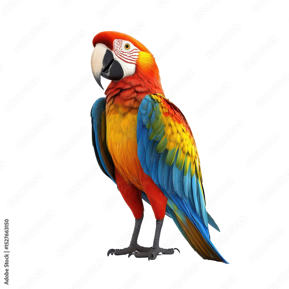 Obraz premium Colorful macaw perched gracefully in a tropical environment during daylight hours showcasing vibrant plumage and lively demeanor