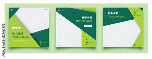 Sleek corporate business templates featuring green geometric elements and placeholders for professional, modern marketing, branding, advertisement, graphic, presentation, brochure, flyer design