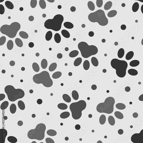 Paws seamless vector pattern. Footstep pet paw pattern