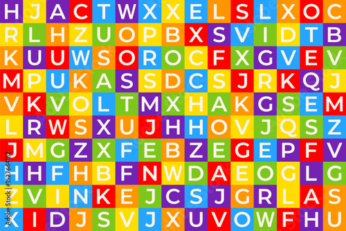 All letters of English Alphabet in colorful seamless vector Mosaic Pattern, educational design for children, kids, kindergarten wallpapers, back to school, studying English language, full ABC set