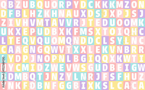 All letters of English Alphabet in colorful seamless vector Mosaic Pattern, educational design for children, kids, kindergarten wallpapers, back to school, studying English language, full ABC set