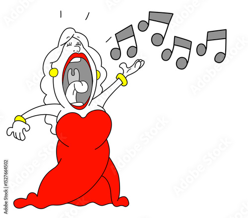 Abstract red figure singing musical notes