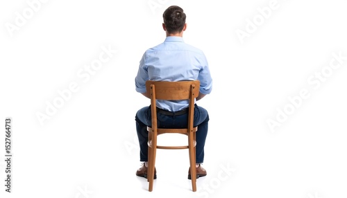 Man Sitting on Wooden Chair Rear View