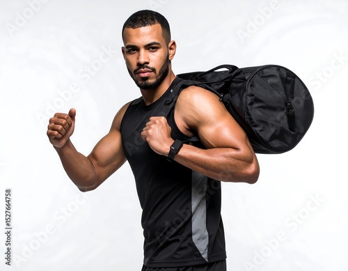 Muscular Man with Gym Bag Ready for Workout