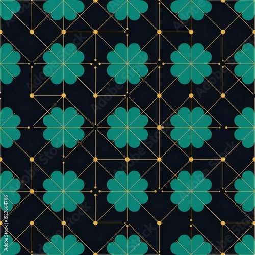 Geometric Teal Flower Pattern on Dark Background