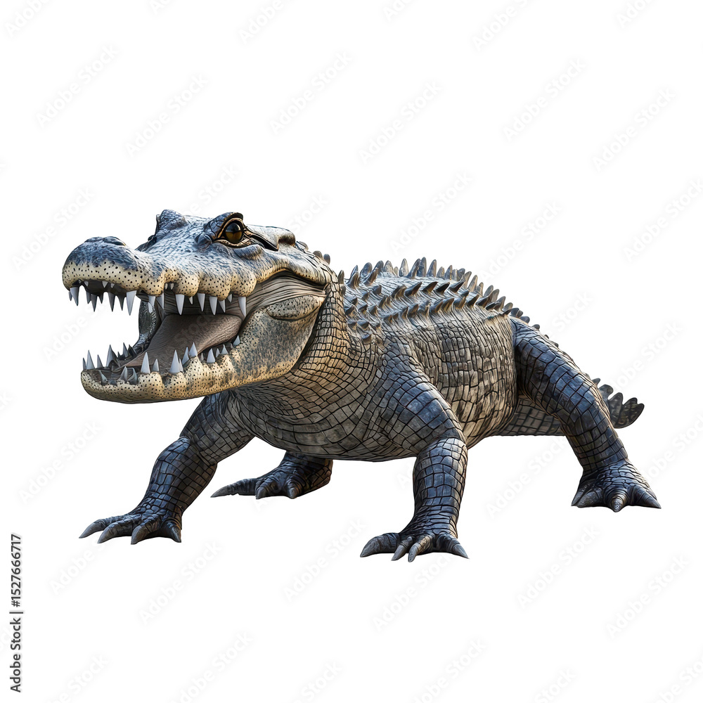 Fototapeta premium Large prehistoric crocodile-like creature standing on all fours in a natural setting during daylight hours
