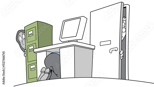 Alien hiding while person works at desk