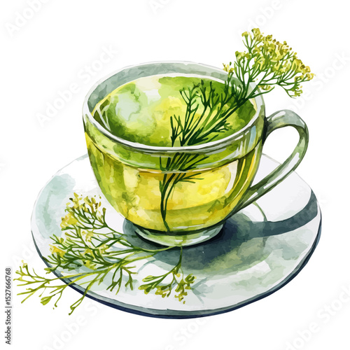 Fennel Tea, watercolor illustration vector, high quality, isolated on a white background.