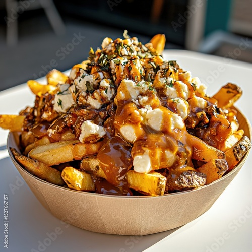 Golden Brown Fries, Rich Gravy, and Creamy Cheese Curds in a Bowl of Poutine
