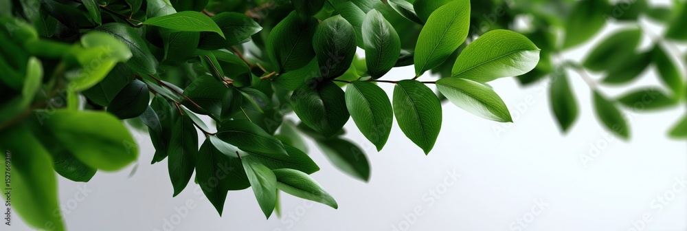 Obraz premium Lush green leaves against a soft grey background