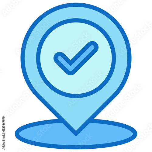 Verified Location - Blue Fill Outline icon - Location pin with checkmark, representing verified address or confirmed place
