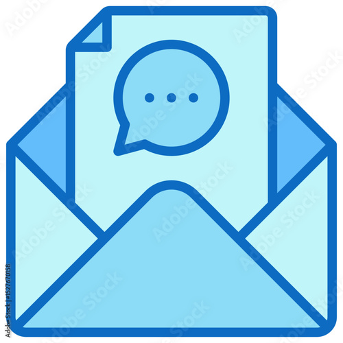 Message Request - Blue Fill Outline icon - Envelope with pencil and speech bubble, symbolizing sending a written inquiry or message