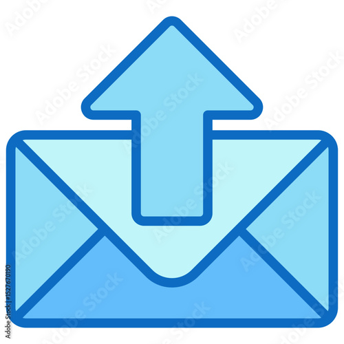 Outgoing Mail - Blue Fill Outline icon - Envelope with upward arrow, symbolizing outgoing messages or submission