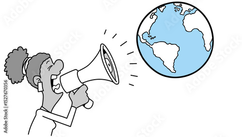 Woman announcing important global message through megaphone