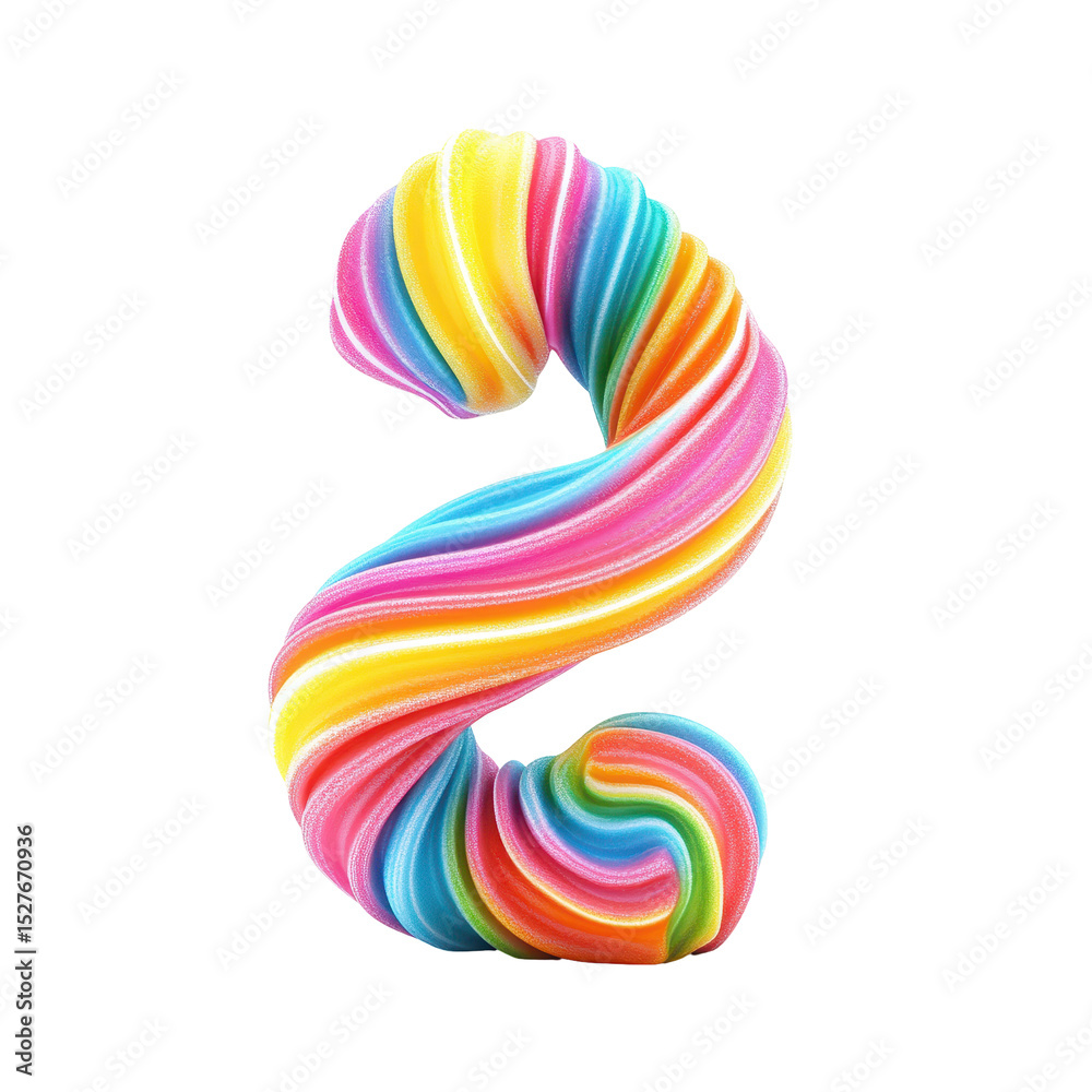 Obraz premium Colorful twisted candy shaped like the number two stands out in playful design