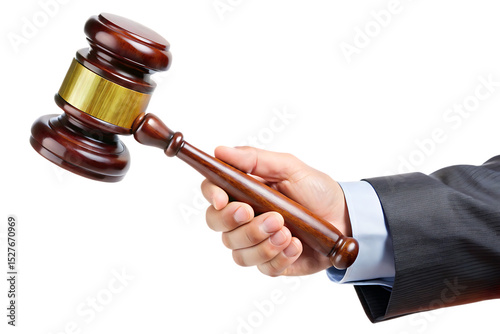 Gavel in hand isolated on white background