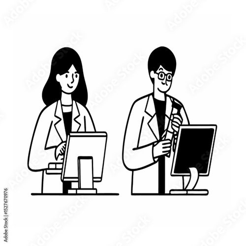 Office Workers at Desks with Computers - Collaboration and Productivity