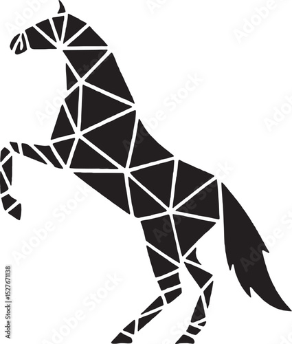 Strong and bold geometric rearing horse vector design. Crafted with triangular symmetry, perfect for branding, decals, or print media.