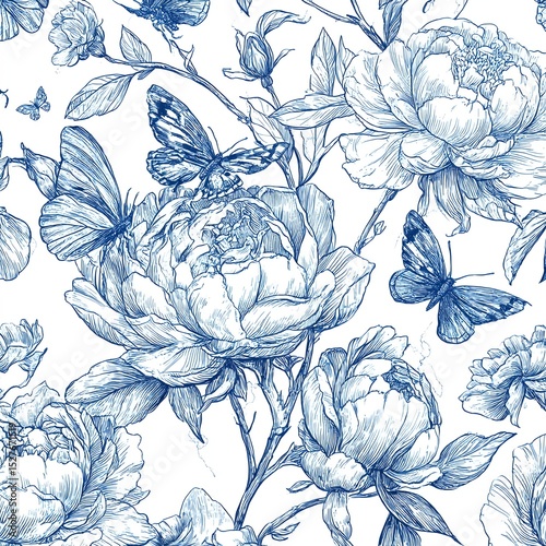 a blue floral wallpaper with intricate designs photo