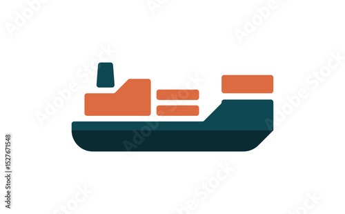 Abstract Container Ship Icon Dark Blue Hull, Tan Containers, Modern Design
