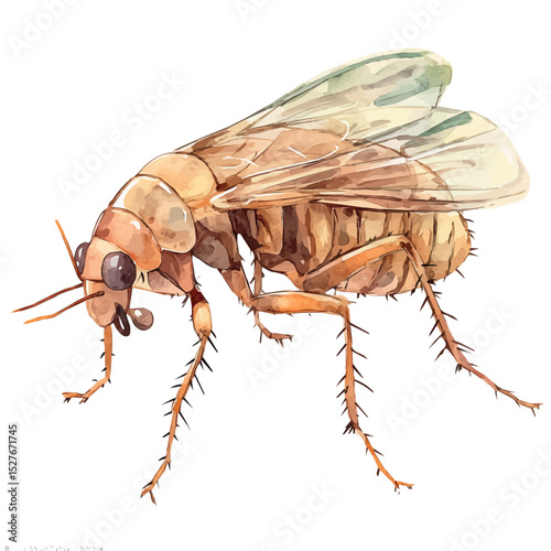 Flea, watercolor painting vector, high quality, isolated on a white background.